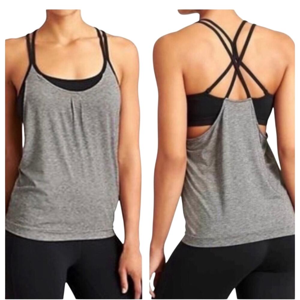 Athleta Women’s light gray tank with built in blank bra Size Large